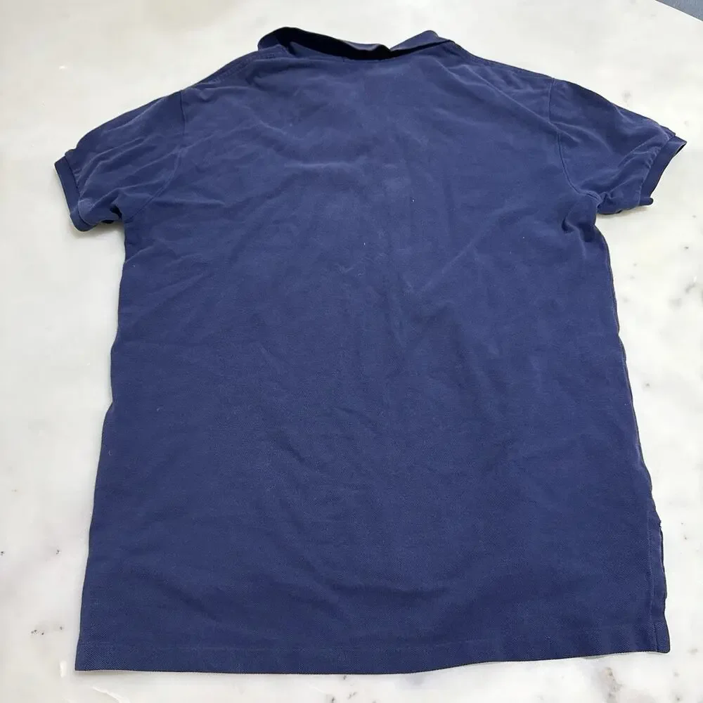 Ralph Lauren Men’s L Polo Shirt 100% Cotton Navy Blue Red Pony Logo Custom Fit